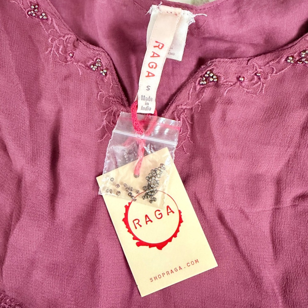 NWT Raga Women Small Plum Purple Beaded Metallic Stripe Babydoll Mini Dress Boho - Picture 8 of 12